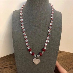 3/$25** Clear And Red Beads String Necklace NWOT